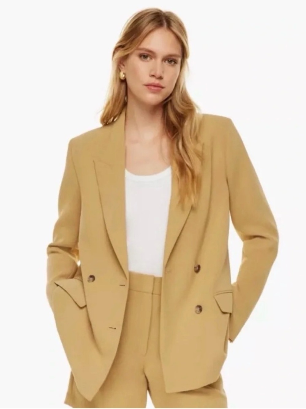 Wilfred Aritzia Camel Double Breasted Blazer Size 2 Tailored Neutral Jacket